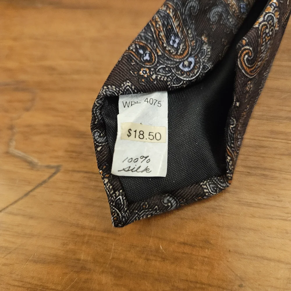 Oscar de la Renta Silk Tie Brown Orange Blue/Gray Paisley 100% Silk Men's Formal